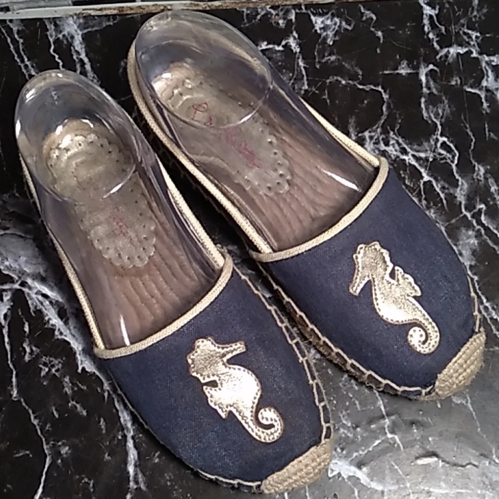 Lilly Pulitzer 6 espadrille canvas beachcomber nautical sea horse SIRENS - Picture 7 of 8